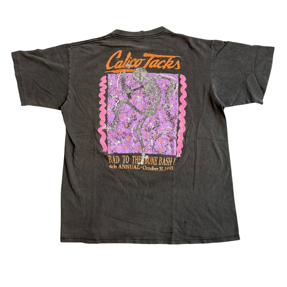 Vintage 1993 Calico Jacks Bad To The Bone Bash Halloween T-Shirt Black L 90s